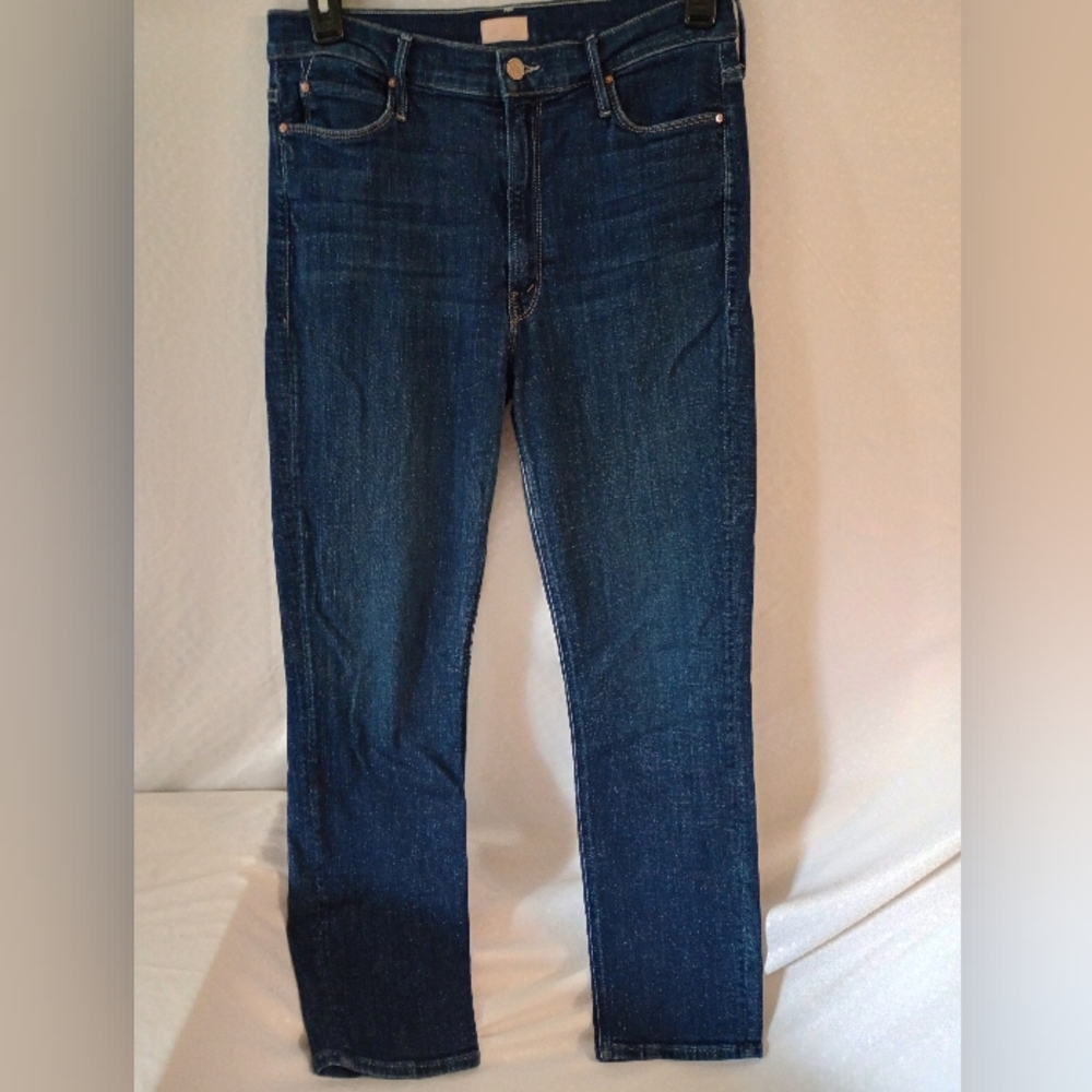MOTHER Straight Leg Jeans in Dark Blue Denim